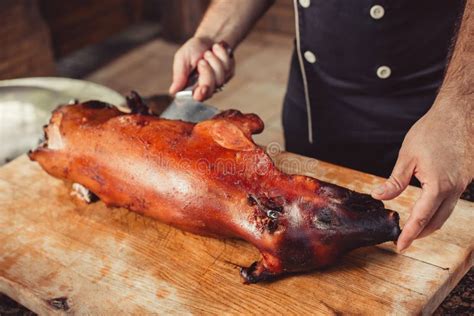 Whole Grilled Pig with Meat Steak on Cutting Board. Hot Meat Stock Photo - Image of cooking ...