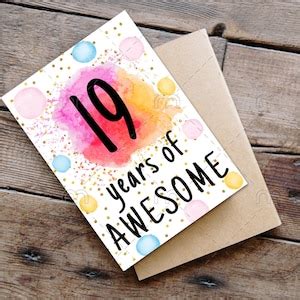 PRINTABLE 19th Birthday Card Birthday Card Printable Instant Download ...