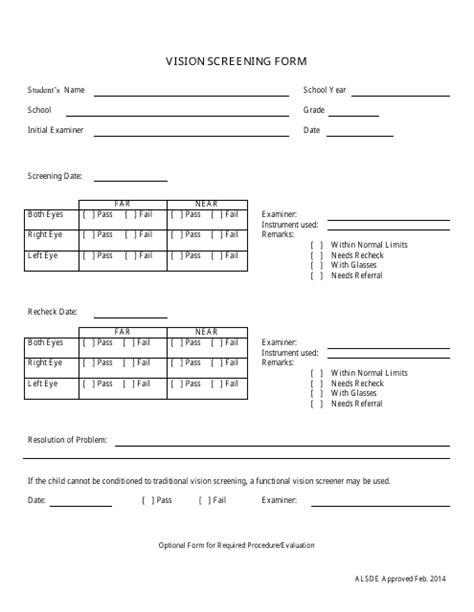 Vision Screening Form - Fill Out, Sign Online and Download PDF ...