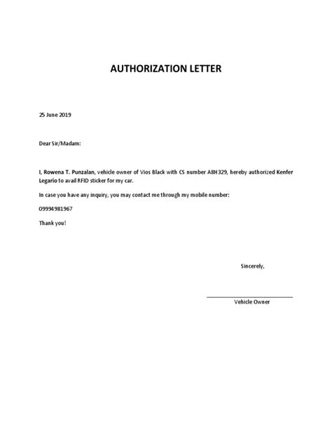 Authorization Letter RFID | PDF