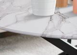 Novara White Glass Marble Black Legs | Round Coffee Table