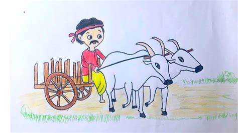 how to draw a cart very easy bullock cart drawing for beginners - YouTube