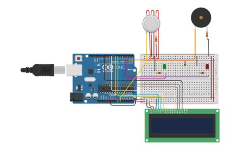 Circuit design GAS SENSOR WITH LCD | Tinkercad