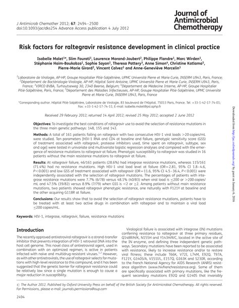 (PDF) Risk factors for raltegravir resistance development in clinical practice