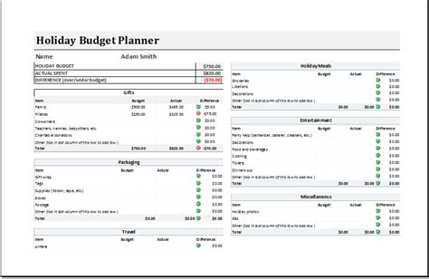 Holiday Budget Planner Template for EXCEL | Excel Templates