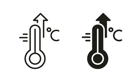 High Temperature Scale Line and Silhouette Icon Set. Flu, Cold, Virus, Fever Symptoms Symbol ...