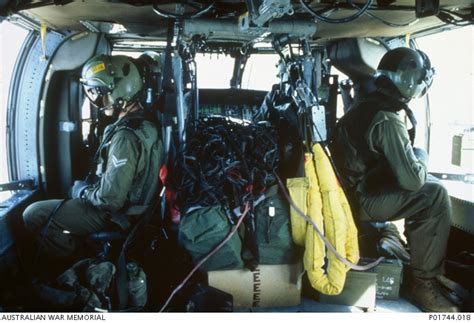 Cambodia, 1993-05-24. Interior of a Black Hawk helicopter which is ...