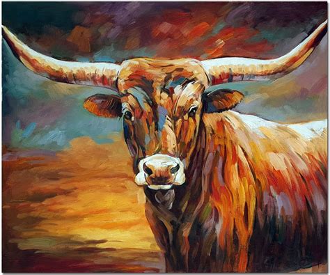 Genuine Texas Longhorn Oil Painting - Signed Hand Painted ...