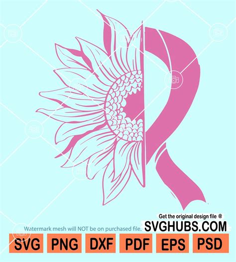 Sunflower pink ribbon svg, Sunflower Breast Cancer Svg, Breast cancer ...