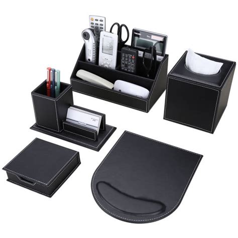 Custom Black Desk Set Leather Items Office Desktop Stationery Set ...