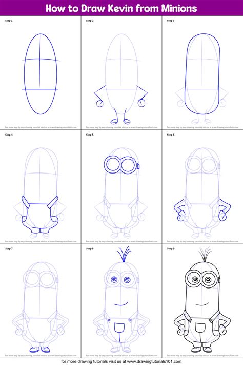 How to Draw Kevin from Minions printable step by step drawing sheet ...