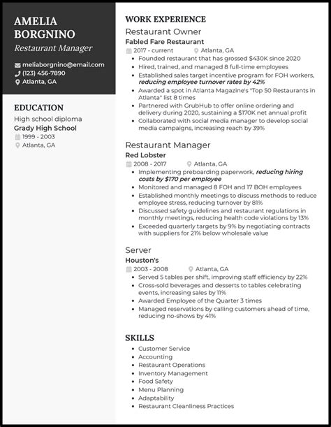 3 Restaurant Business Owner Resume Examples for 2025