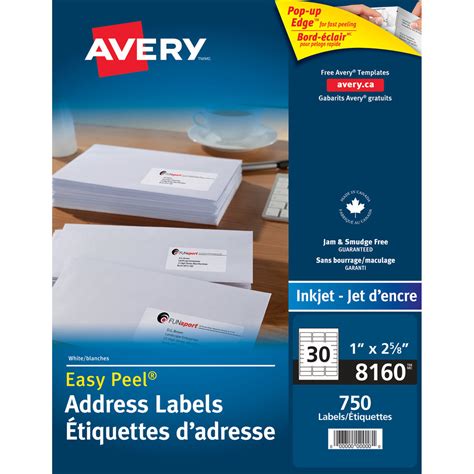 Avery® 08160 Easy Peel 1" x 2 5/8" White Mailing Address Labels - 750/Pack