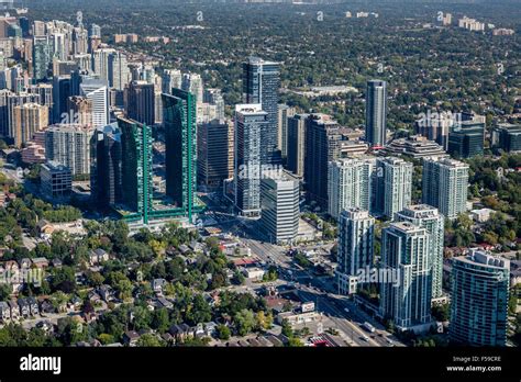 Aerial view of North York, Ontario from highway 401 and Yonge St Stock ...