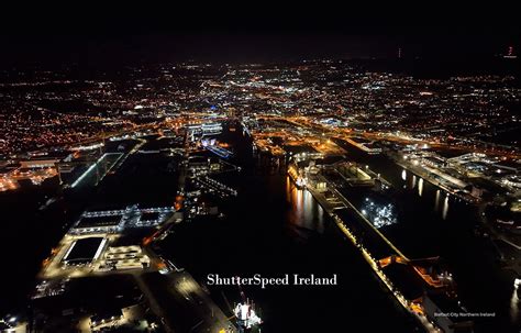 Aerial view Nightscape of Belfast City Harbour Skyline night Cityscape Northern Ireland 15 ...