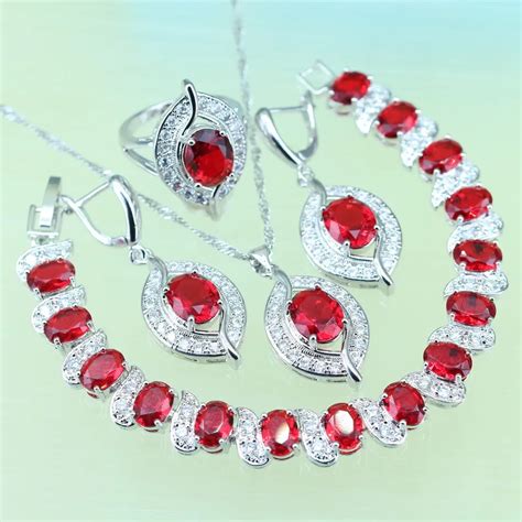 Eye Red Garnet Jewelry Sets For Women 925 Silver Zircon Bracelets ...