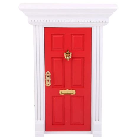 FBIL 1/12 Dollhouse Miniature Luxury Wooden Red Exterior Door 6 Panel W Key|panel key|panel ...