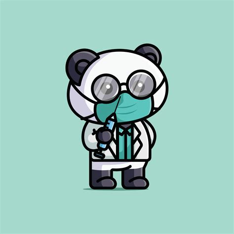 lindo doctor panda con jeringa con máscara dibujos animados ilustración ...