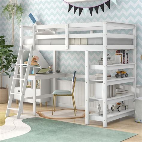 Harper & Bright Designs Multifunctional White Twin Loft Bed with Desk ...