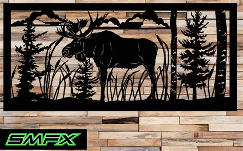 Large moose Scene Metal wall art rectangle can be a railing insert or – SMFX METAL ART