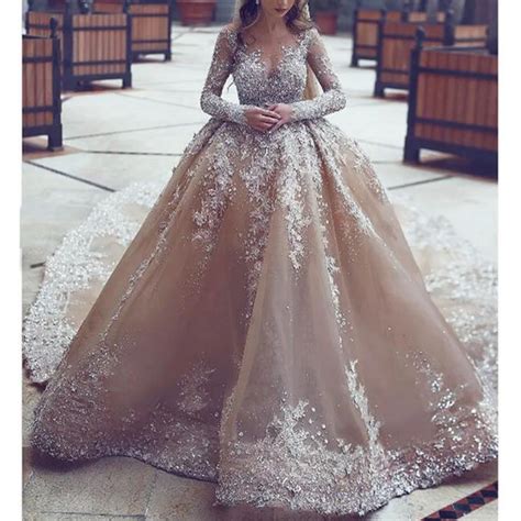 Saudi Arabia Wedding Dresses Stunning Beaded A Line Champagne Bridal Dress Detachable Tail ...