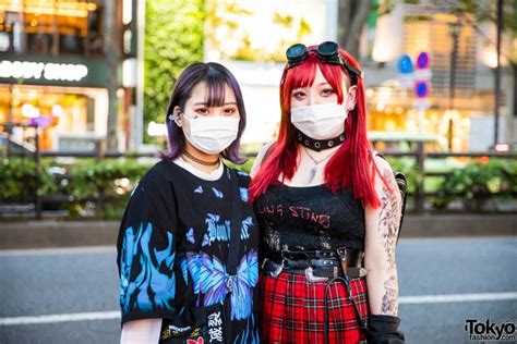 Tokyo Girls Streetwear Styles w/ Colored Hair, Goggles, Tattoos, Rolling Stones Tank Top ...