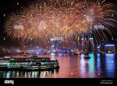 Spectacular national day fireworks display above Victoria Harbour ...