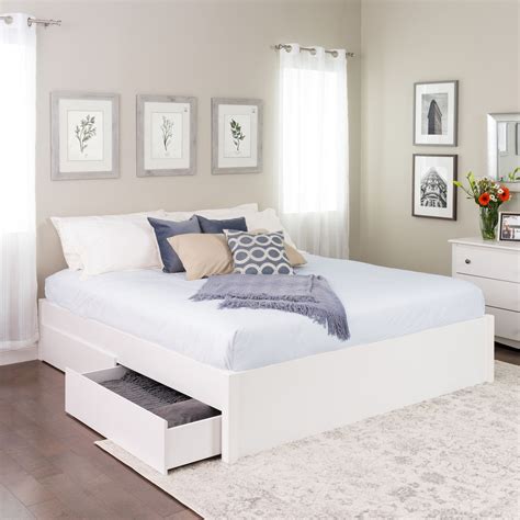 Prepac Queen Select 4-Post Platform Bed with 2 Drawers - White ...