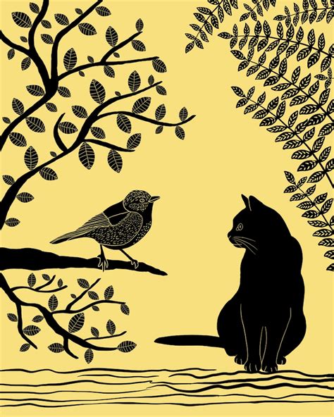 The Cat and the Bird Art Print | Etsy