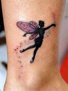 Silhouette Fairy With Pink Wings And Fairy Dust Tattoo Design For Leg | Diseños de tatuajes de ...