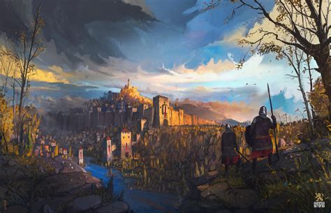 Wallpaper : Ismail Inceoglu, artwork, fantasy art, fantasy city, spear ...