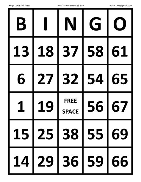 Large Print Bingo Sheets - Etsy