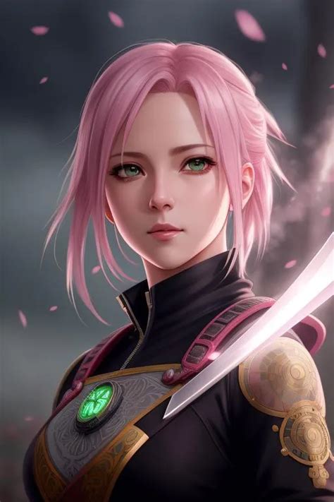 sakura haruno, green eyes, 4k, unreal engine, intric...