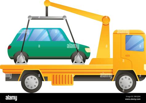 Tow truck with car icon. Cartoon of tow truck with car vector icon for web design isolated on ...