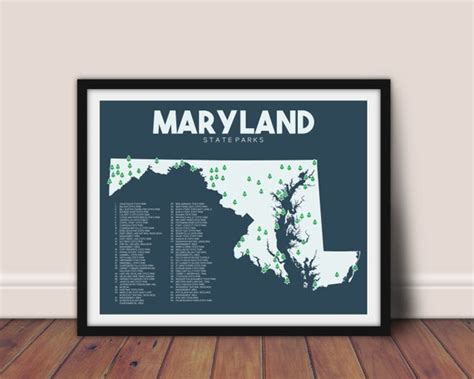 Maryland State Parks Map Printable 16x20 Maryland | Etsy