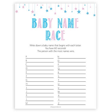 Baby Name Race Game - Printable Gender Reveal Baby Shower Games – OhHappyPrintables