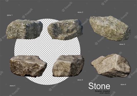 Premium PSD | Different types of stones of various shapes