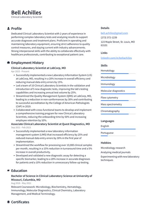 Top 18 Clinical Laboratory Scientist Resume Objective Examples