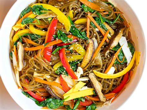 Easy Japchae (Korean glass noodle stir fry) - Drive Me Hungry