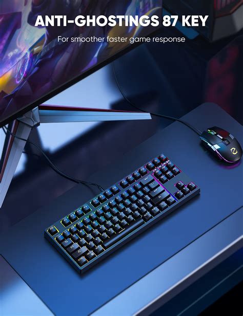 TKL Mechanical Keyboard, hiwings Compact Gaming Keyboard RGB Rainbow Backlit 80% 87 Keys Wired ...
