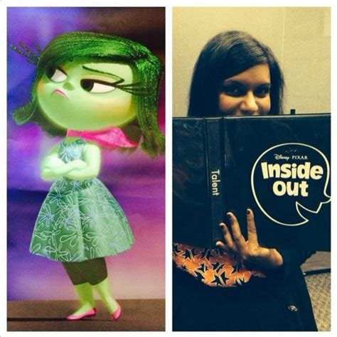 Mindy Kaling poses beside her character, Disgust, from Pixar’s upcoming animated feature 'Inside ...