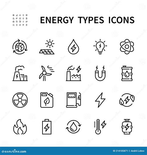 Types Of Energy Vector Line Icons. Isolated Icon Collection For Web ...