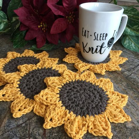 Sunflower Coaster Set of 4, Coasters, Yellow & Cream Sunflowers, Coffee, Home Decor, Kitchen and ...