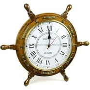 Sailor's Premium Home Decor Time's Clock Nautical Brass Porthole Ship's Wheel | Deluxe Office ...