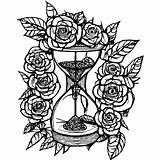 Coloriage De Roses Autour Dun sablier · Creative Fabrica sketch template