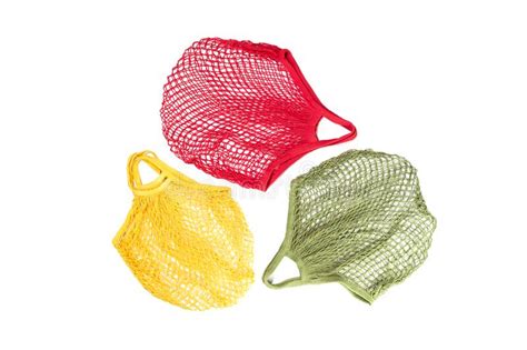 Crochet Net Bag with Plastic Bags, Creative Eco Flat Lay Stock Image ...