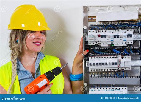 Electrician at work stock image. Image of circuit, mounting - 104393347