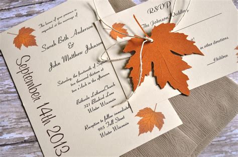 Fall Wedding Invitations Autumn Wedding Invitations leaf