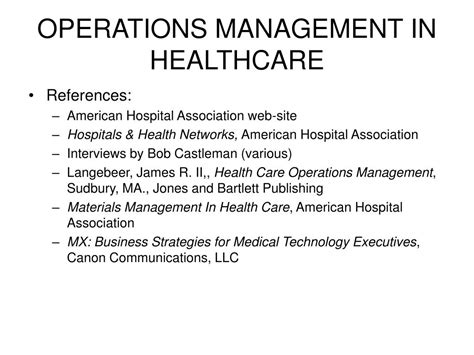 PPT - HEALTHCARE OPERATIONS MANAGEMENT PowerPoint Presentation, free download - ID:233618