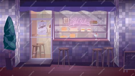 Premium Vector | Concept coffee shop a flat cartoon design background featuring a cozy coffee shop